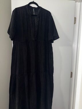 Anthropologie Black Tiered Maxi Dress with V-Neck